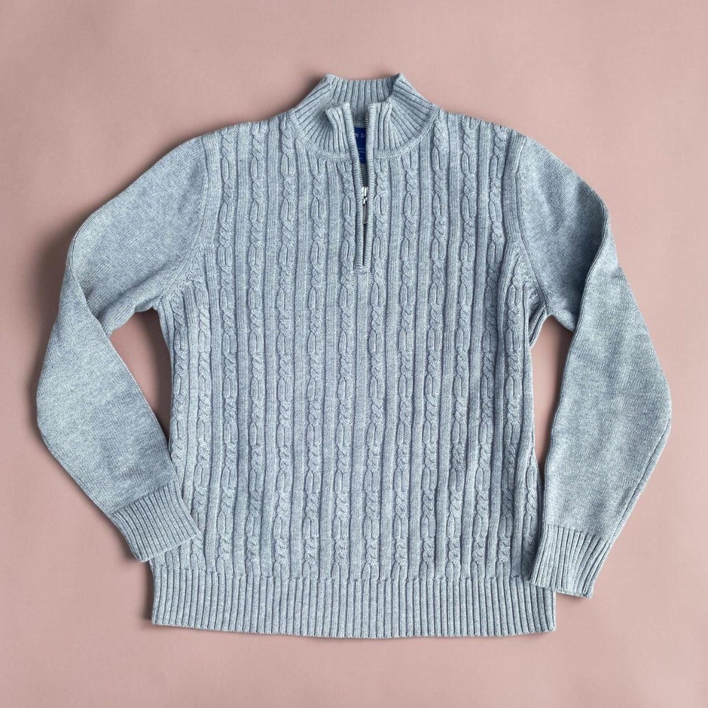 100% Cotton Cable Knit Quarter Zip Sweater Medium Preppy Heritage Cozy Knits